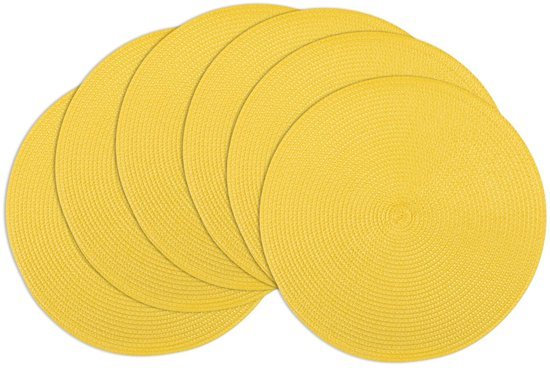 Ibenzoa® Set van 6 stijlvolle gele ronde placemats voor eettafelbescherming en decoratie