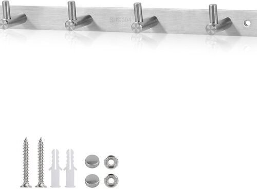 Ibenzoa® Roestvrijstalen wandhaaklijst met vier haken voor veelzijdig gebruik