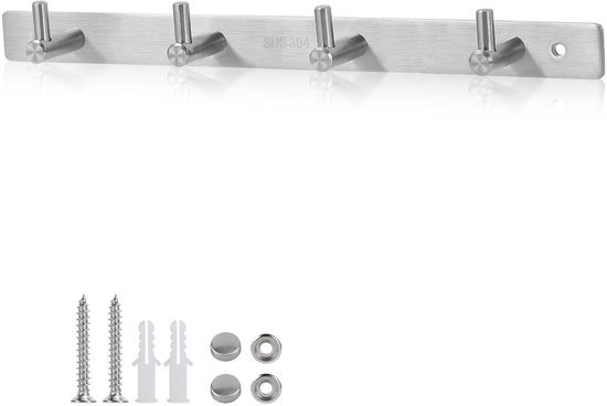 Ibenzoa® Roestvrijstalen wandhaaklijst met vier haken voor veelzijdig gebruik