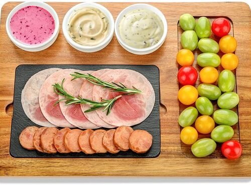 Ibenzoa® Stijlvolle Serveerset van Acaciahout en Keramiek voor Vlees, Kaas, Tapas en Meer