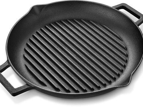 Ibenzoa® Robuuste gietijzeren grillpan met dubbele handgrepen voor veelzijdig gebruik