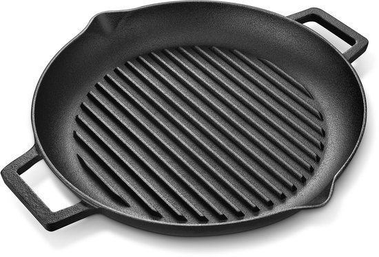 Ibenzoa® Robuuste gietijzeren grillpan met dubbele handgrepen voor veelzijdig gebruik Ibenzoa® Robuuste gietijzeren grillpan met dubbele handgrepen voor veelzijdig gebruik