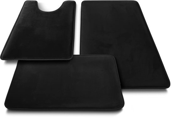 Ibenzoa® Zwarte fluwelen badmatten set met antislip en absorberende eigenschappen