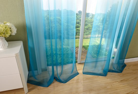 Ibenzoa® Transparant Gordijn met Kleurverloop van Voile Stof en Ogen voor Bevestiging