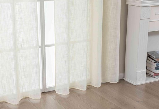 Ibenzoa® Elegante crème gordijn met linnenstructuur en lichtdoorlatendheid
