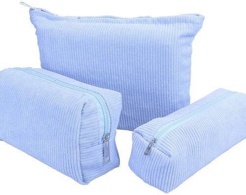 Ibenzoa® Set van drie stijlvolle corduroy make-uptassen met ritssluiting voor reis en dagelijks gebruik