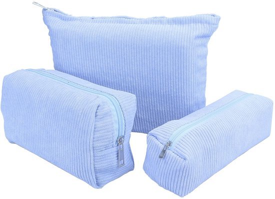 Ibenzoa® Set van drie stijlvolle corduroy make-uptassen met ritssluiting voor reis en dagelijks gebruik