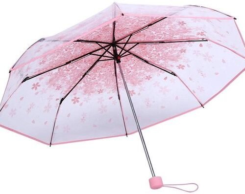 Ibenzoa® Inklapbare transparante paraplu met kersenbloesem print in vier kleuren Ibenzoa® Inklapbare transparante paraplu met kersenbloesem print in vier kleuren