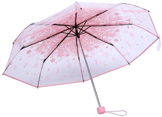 Ibenzoa® Inklapbare transparante paraplu met kersenbloesem print in vier kleuren Ibenzoa® Inklapbare transparante paraplu met kersenbloesem print in vier kleuren