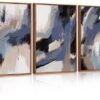 Ibenzoa® Drie Stuks Abstracte Wanddecoratie in Blauw en Beige voor Diverse Kamers