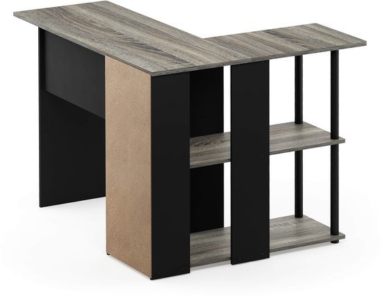 Ibenzoa® Ruim L-vormig bureau met planken voor efficiënt werken thuis of op kantoor Ibenzoa® Ruim L-vormig bureau met planken voor efficiënt werken thuis of op kantoor