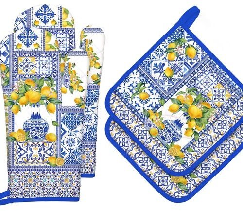 Ibenzoa® Set van 4 katoenen ovenwanten en pannenlappen voor veilig koken en bakken