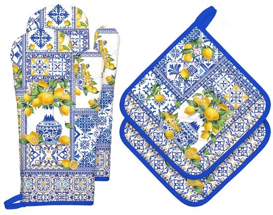 Ibenzoa® Set van 4 katoenen ovenwanten en pannenlappen voor veilig koken en bakken