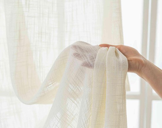 Ibenzoa® Elegante crème gordijn met linnenstructuur en lichtdoorlatendheid