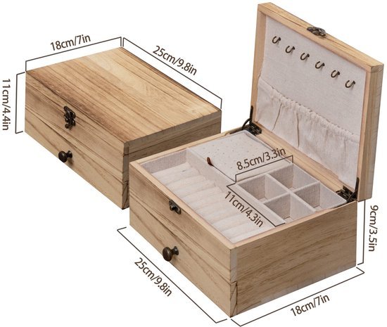 Ibenzoa® Landelijk Houten Sieradenkistje met Dubbel Dek voor Dames en Meisjes Ibenzoa® Landelijk Houten Sieradenkistje met Dubbel Dek voor Dames en Meisjes