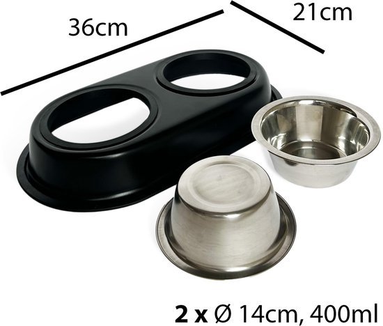 Ibenzoa® Dubbele voederbak met antislip voor huisdieren met roestvrijstalen kommen