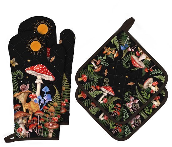 Ibenzoa® Set van 4 kleurrijke katoenen ovenwanten en pannenlappen voor veilig koken Ibenzoa® Set van 4 kleurrijke katoenen ovenwanten en pannenlappen voor veilig koken