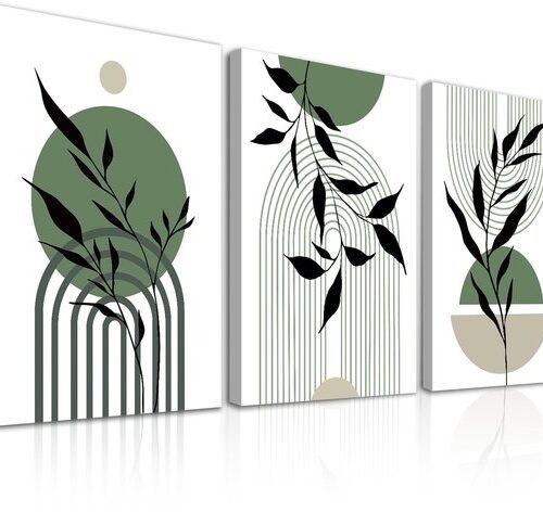 Ibenzoa® Set van drie ingelijste kunstwerken met abstracte geometrische ontwerpen