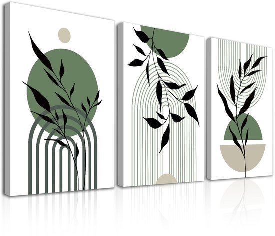 Ibenzoa® Set van drie ingelijste kunstwerken met abstracte geometrische ontwerpen