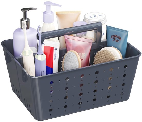 Ibenzoa® Grijze opbergmand voor badkamer met handgrepen en verstelbare vakken Ibenzoa® Grijze opbergmand voor badkamer met handgrepen en verstelbare vakken