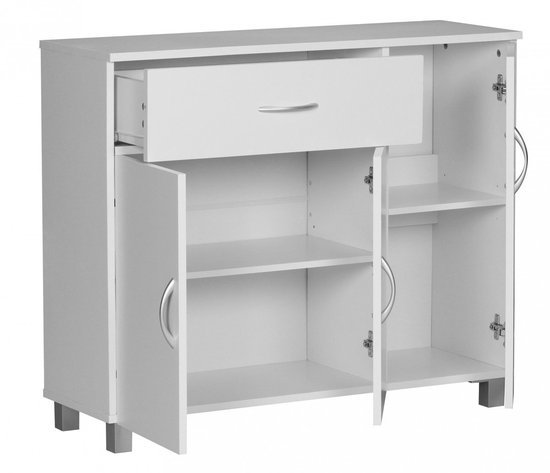 Ibenzoa® Moderne witte commode met lade en deuren voor veelzijdige opbergruimte