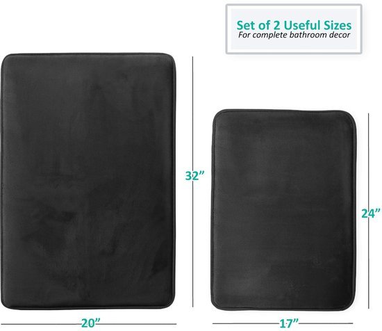 Ibenzoa® Zwarte fluwelen badmatten set met antislip en absorberende eigenschappen