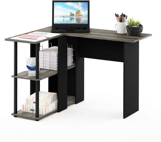 Ibenzoa® Ruim L-vormig bureau met planken voor efficiënt werken thuis of op kantoor Ibenzoa® Ruim L-vormig bureau met planken voor efficiënt werken thuis of op kantoor