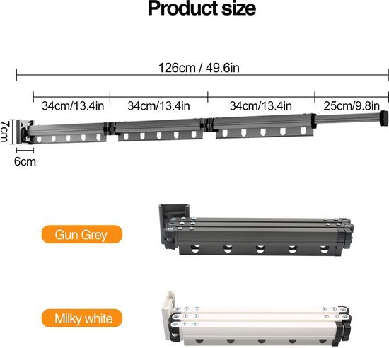 Ibenzoa® Ruimtebesparend uittrekbaar wasrek voor wandmontage met verstelbare stangen Ibenzoa® Ruimtebesparend uittrekbaar wasrek voor wandmontage met verstelbare stangen