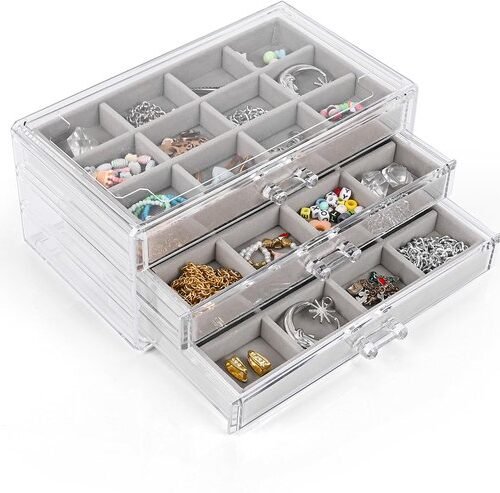 Ibenzoa® Transparante sieradenopberger met fluwelen lade-inzet voor kettingen en ringen