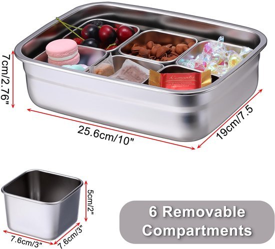 Ibenzoa® Modulaire roestvrijstalen snackbox met zes vakken en kunststof deksel Ibenzoa® Modulaire roestvrijstalen snackbox met zes vakken en kunststof deksel