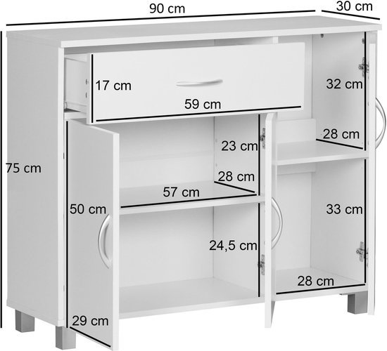 Ibenzoa® Moderne witte commode met lade en deuren voor veelzijdige opbergruimte