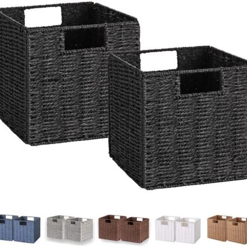 Ibenzoa® Handgeweven opvouwbare kubusvormige opbergmanden set van 2 voor veelzijdige organisatie thuis