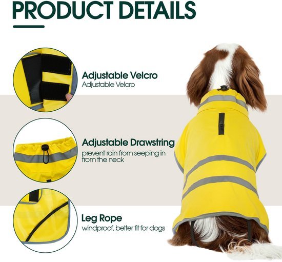 Ibenzoa® Lichtgewicht en verstelbare hondenregenjas met reflecterende strepen voor grote rassen