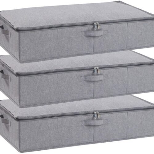 Ibenzoa® Set van drie grijze opbergtassen voor onder bed met ritssluiting en handgreep