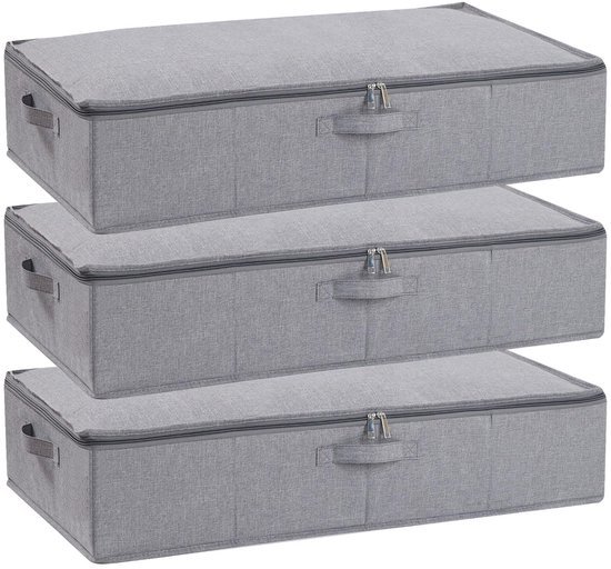 Ibenzoa® Set van drie grijze opbergtassen voor onder bed met ritssluiting en handgreep