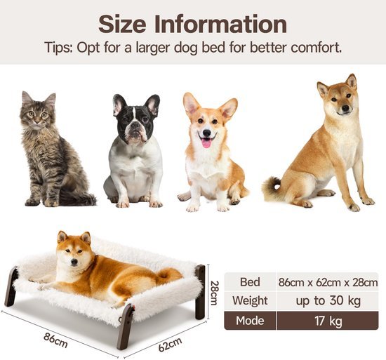 Ibenzoa® Verhoogd ademend hondenbed met wasbare hoes en antislip bodem, XL formaat