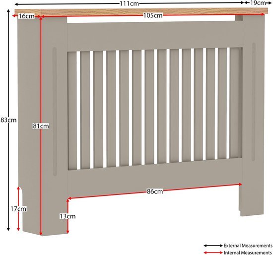 Ibenzoa® Moderne grijze radiatorafdekking met houten plank en lamellen ontwerp