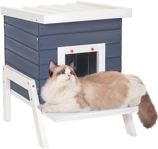 Ibenzoa® Weerbestendig buitenhuis voor katten met verhoogde bodem en balkon