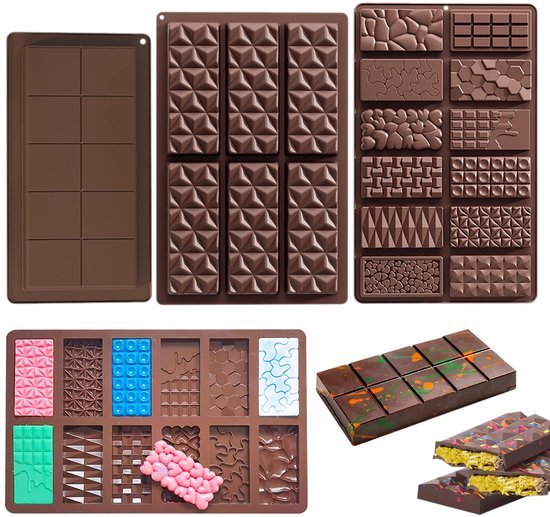 Ibenzoa® Set van drie siliconen vormen voor het maken van chocoladerepen en meer Ibenzoa® Set van drie siliconen vormen voor het maken van chocoladerepen en meer