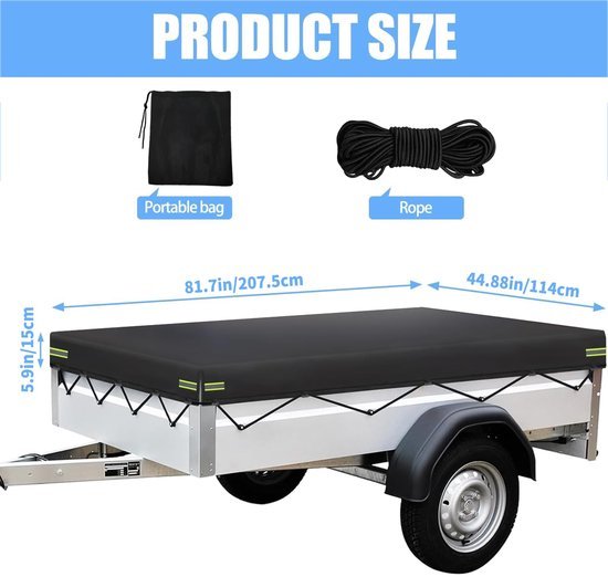 Ibenzoa® Weerbestendig afdekzeil voor aanhangers met reflecterende strepen en elastische touwen