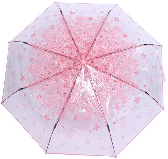Ibenzoa® Inklapbare transparante paraplu met kersenbloesem print in vier kleuren Ibenzoa® Inklapbare transparante paraplu met kersenbloesem print in vier kleuren