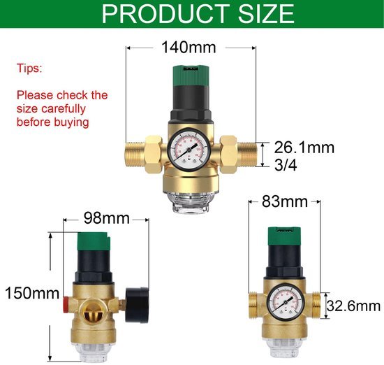 Unyqoos® Messing waterdrukregelaar met manometer en filter voor optimale waterkwaliteit