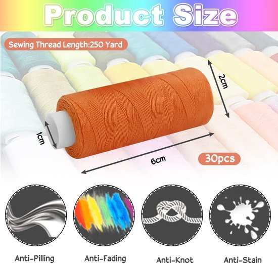 Ibenzoa® Set van 30 Kleurrijke Polyester Naaigarens voor Hand- en Machinaal Naaien
