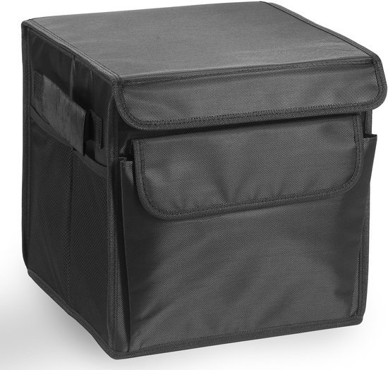 Ibenzoa® Opvouwbare zwarte opbergmand met deksel en handgrepen van 28 liter