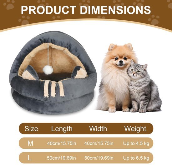 Ibenzoa® Gezellig en stijlvol kattenbed met zacht kussen en speelbal voor binnen