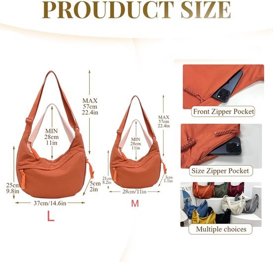 Ibenzoa® Stijlvolle en Praktische Halve Maan Schoudertas met Verstelbare Riem