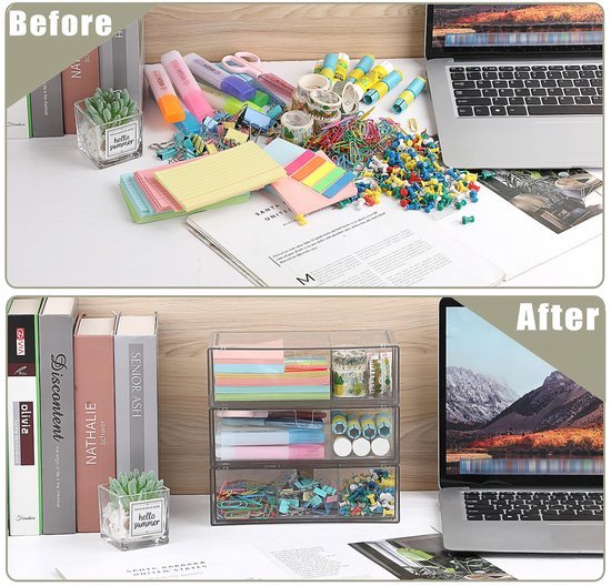 Ibenzoa® Set van drie doorzichtige acryl opbergdozen met stapelbare laden en scheidingswanden Ibenzoa® Set van drie doorzichtige acryl opbergdozen met stapelbare laden en scheidingswanden