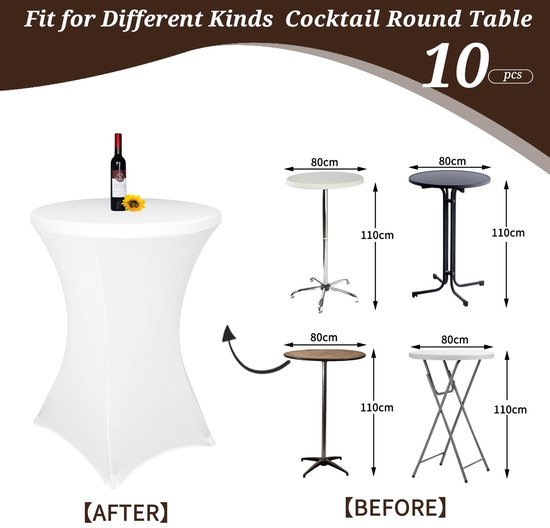 Ibenzoa® Set van 10 elastische witte tafelkleedhoezen voor bistro- en statafels