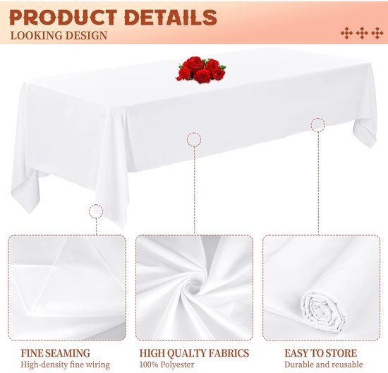 Ibenzoa® Set van vier elegante witte tafelkleden voor diverse gelegenheden