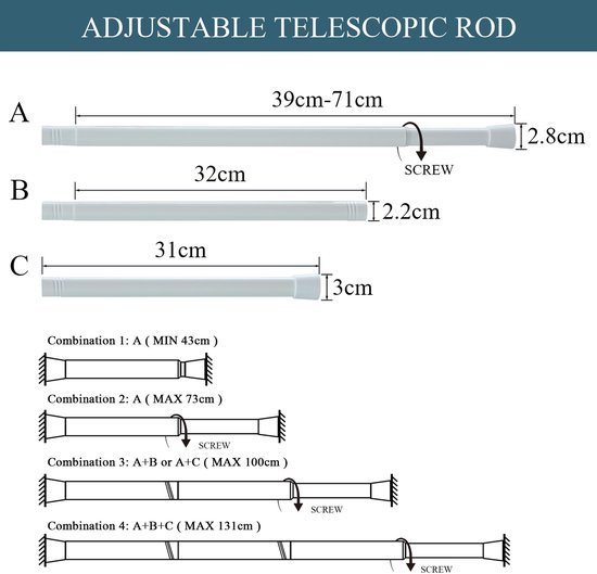Ibenzoa® Wit deurgordijn met verstelbare stang voor eenvoudige installatie zonder boren
